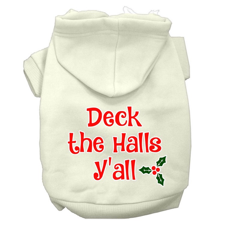 Deck the Halls Y'all Screen Print Dog Hoodie Cream XS